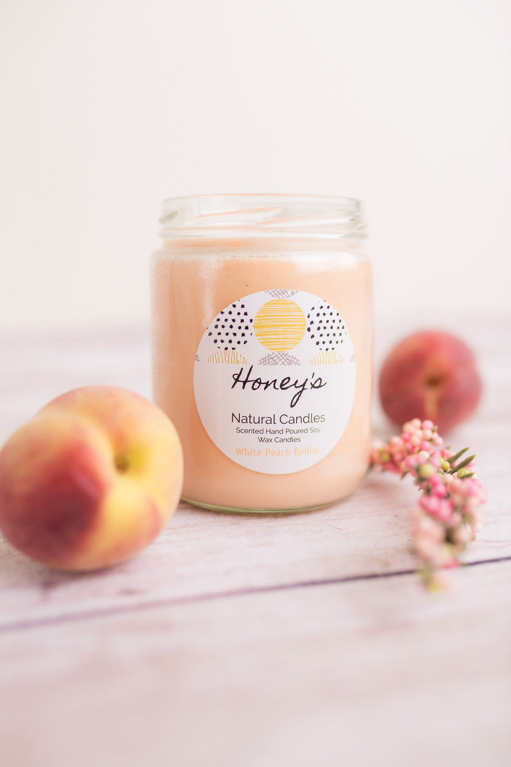 White Peach Bellini Candle - Honey's Natural Candles 
